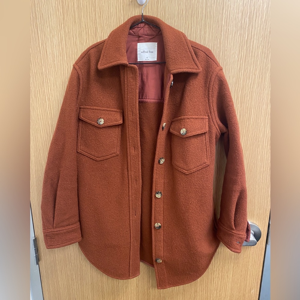 Aritzia GANNA Shirt Jacket in Copper Red.